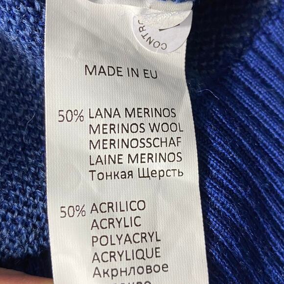 Codice Merino Wool Blend Sweater Men L Royal Blue V-neck Orange Trim Rib Cuffs - Picture 5 of 9